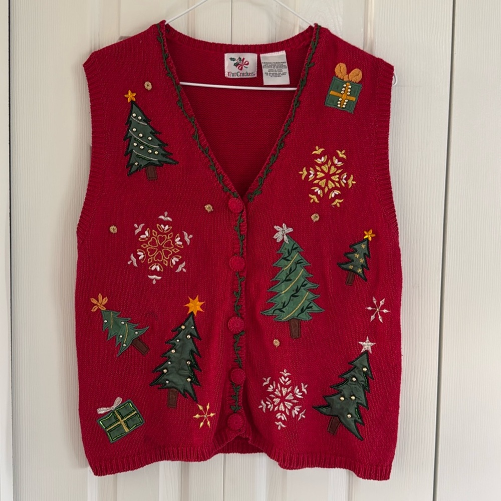 Vintage Nutcracker Holiday Christmas Red Women's Vest w/ Embellishments - Size M